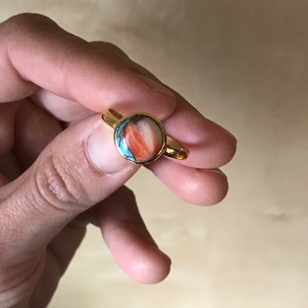 18k gold plated Copper Turquoise ring, size 10.5